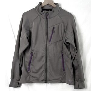 Berne Womens Softshell Jacket Grey Size L Full Zip Fleece Lined Thumbholes Light